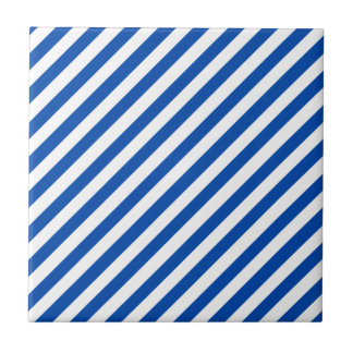 Cobalt Blue Solid Colour & White Stripes Tile