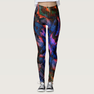 Cobalt blue splash with colourful red-hot texture leggings