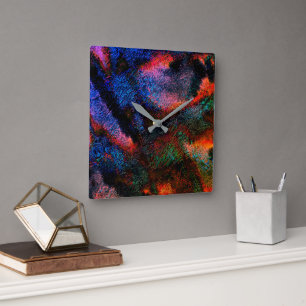 Cobalt blue splash with colourful red-hot texture square wall clock