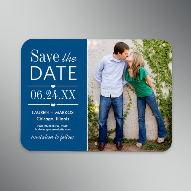 Cobalt Blue Split Panel Photo Save the Date Magnet (Creator Uploaded)