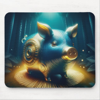 Cobalt Blue Steampunk Pig Mouse Mat