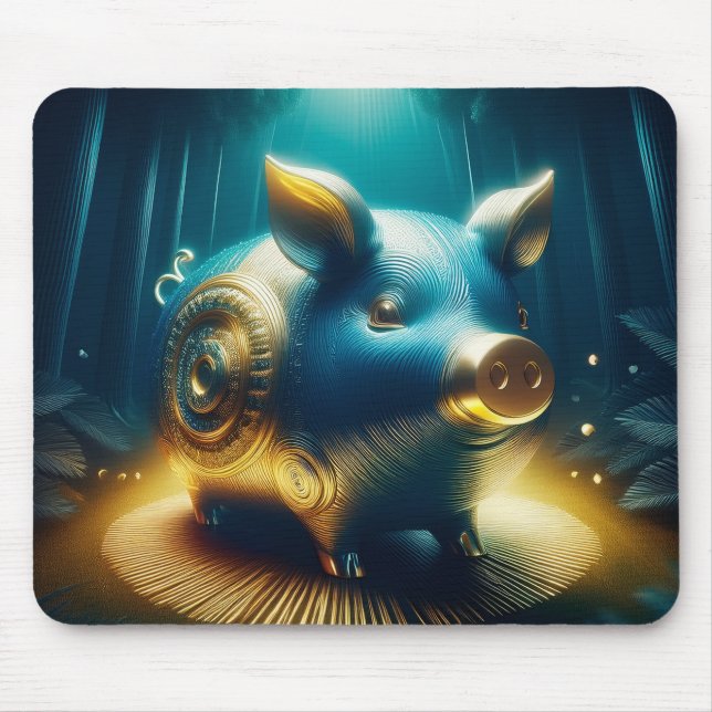 Cobalt Blue Steampunk Pig Mouse Mat (Front)