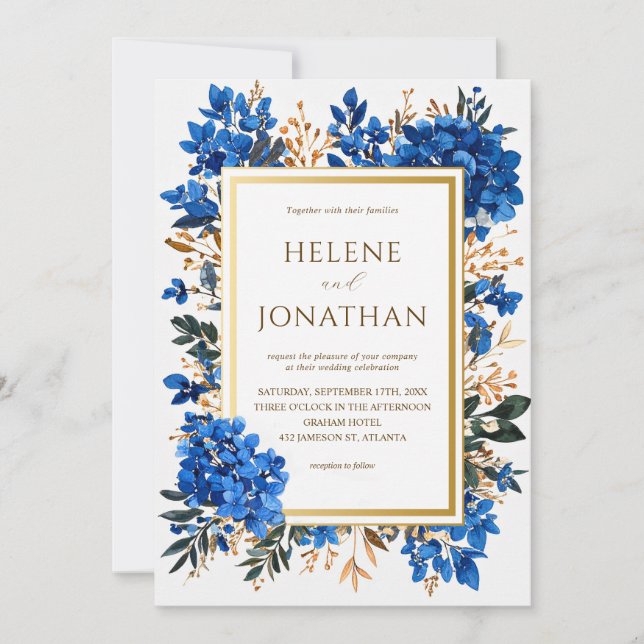 Cobalt Blue Terracotta Elegant Garden Wedding Invitation (Front)