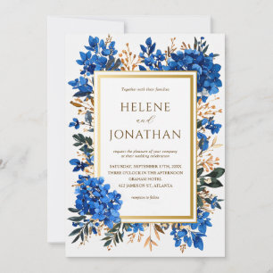 Cobalt Blue Terracotta Elegant Garden Wedding Invitation