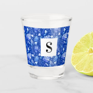 Cobalt Blue Tropical Leaves Pattern 1.5oz Shot Glass