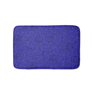 Cobalt Blue Tudor Garden Floral Damask Bath Mat