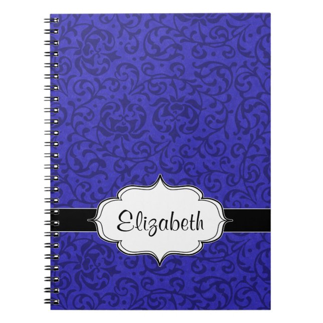 Cobalt Blue Tudor Garden Floral Damask Notebook (Front)