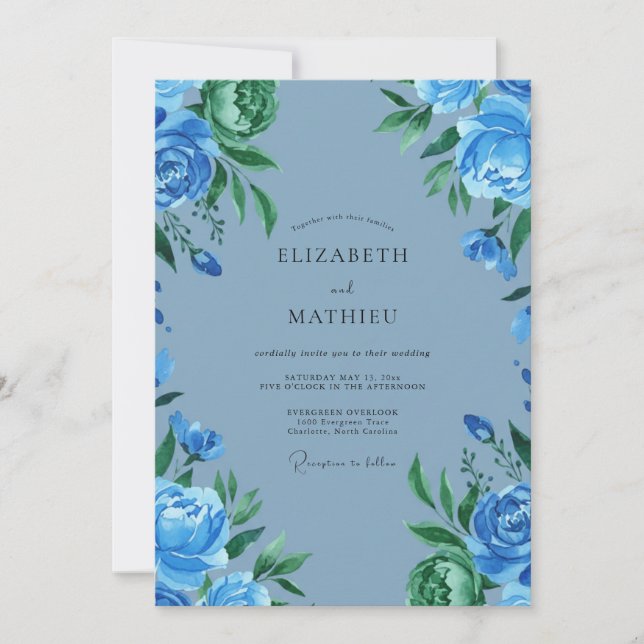 Cobalt Blue Vivid Botanical Wedding Invitation (Front)