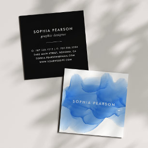 Cobalt Blue Watercolor Blot Square Business Card