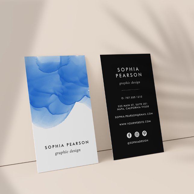 Cobalt Blue Watercolor Blot Vertical Social Media Business Card (Creator Uploaded)