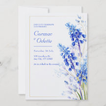 Cobalt Blue Watercolor Muscari Gold Frame Wedding
