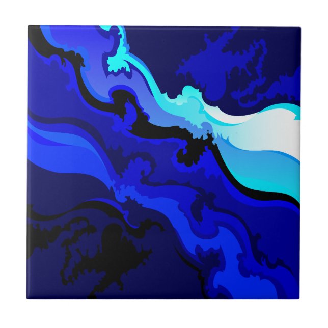 Cobalt Blue Wave Swirl Design Tile (Front)