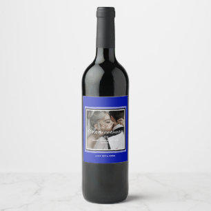 Cobalt blue wedding couple 50th anniversary wine label