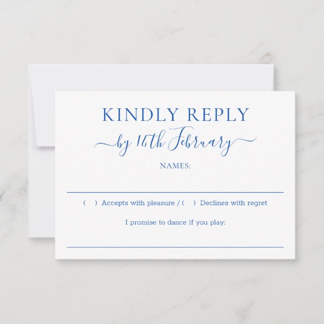 Cobalt Blue Wedding Kindly Reply RSVP Card (Front)