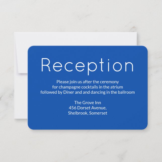 Cobalt Blue Wedding Reception Details Card (Front)