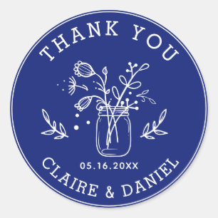 Cobalt Blue Wedding Thank You Mason Jar Flowers  Classic Round Sticker