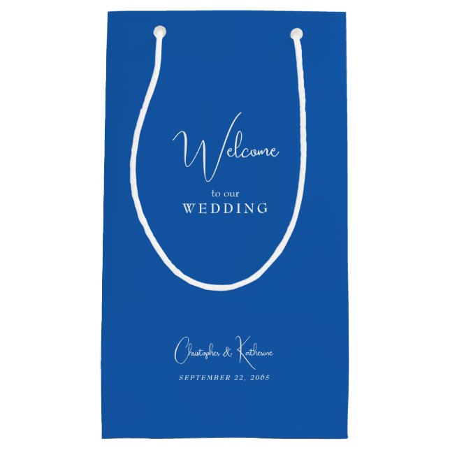 Cobalt Blue Wedding Welcome Favour Small Gift Bag (Front)
