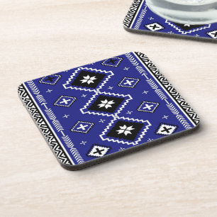 Cobalt Blue Western Geometric Folk Art Pattern Coaster