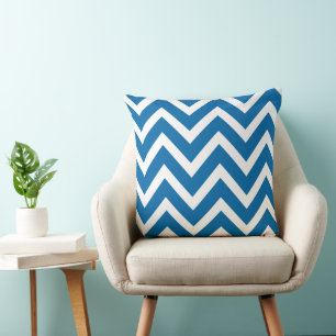 Cobalt Blue White Chevron Zigzag Stripes Pillow