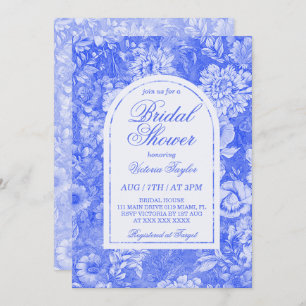 Cobalt Blue White Floral Chinoiserie Bridal Shower Invitation