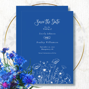 Cobalt Blue White Floral Save the Date Wedding Invitation