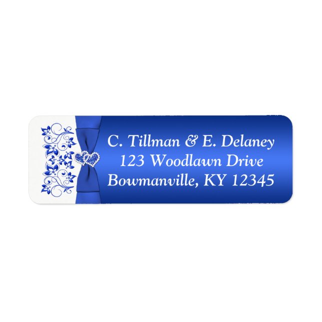 Cobalt Blue White Hearts Return Address Label (Front)