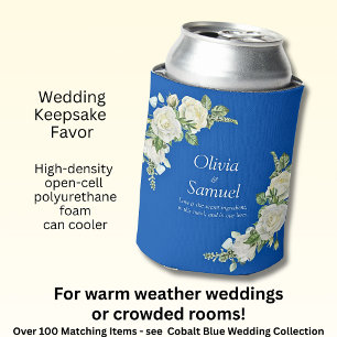 Cobalt Blue & White Roses  Can Cooler