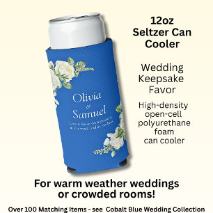Cobalt Blue & White Roses  Seltzer Can Cooler