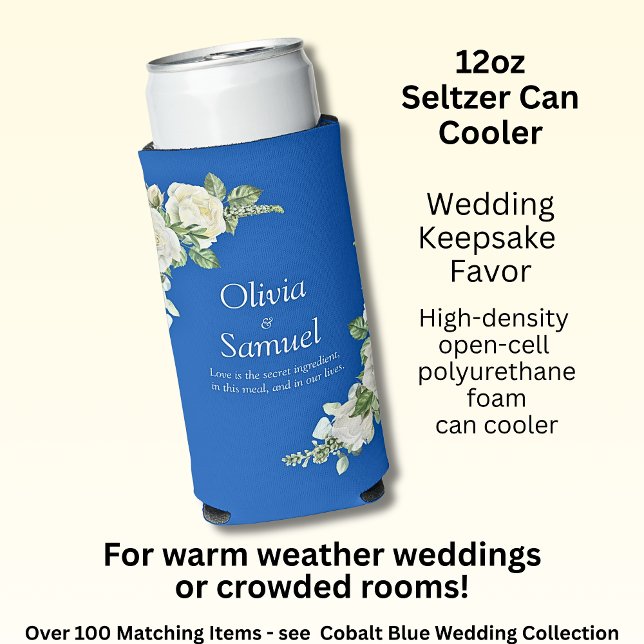 Cobalt Blue & White Roses  Seltzer Can Cooler (Creator Uploaded)