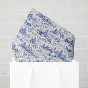 Cobalt Blue Winter Christmas Village Toile Tissue Paper