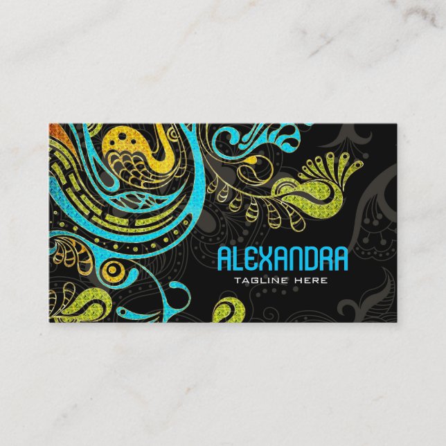 Cobalt Blue & Yellow Abstract Swirls-Template Business Card (Front)