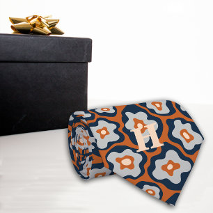 Cobalt Blues Egg Flowers Monogram Tie