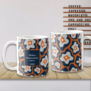 Cobalt Blues Rust Egg Flowers Custom Name Coffee Mug