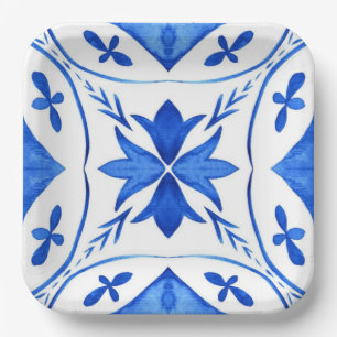 Cobalt Breeze Hand-Painted Blue Mediterranean Paper Plate