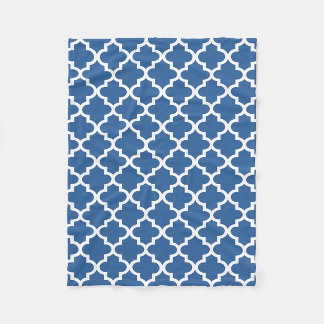 Cobalt Bright Blue Moroccan Tile Trellis Fleece Blanket (Front)