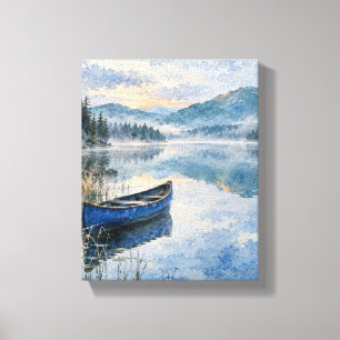 Cobalt Canoe on Mirror Lake - Quiet Blue Landscape Canvas Print