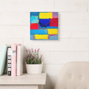 "Cobalt Carnival" Abstract Art Square Wall Clock