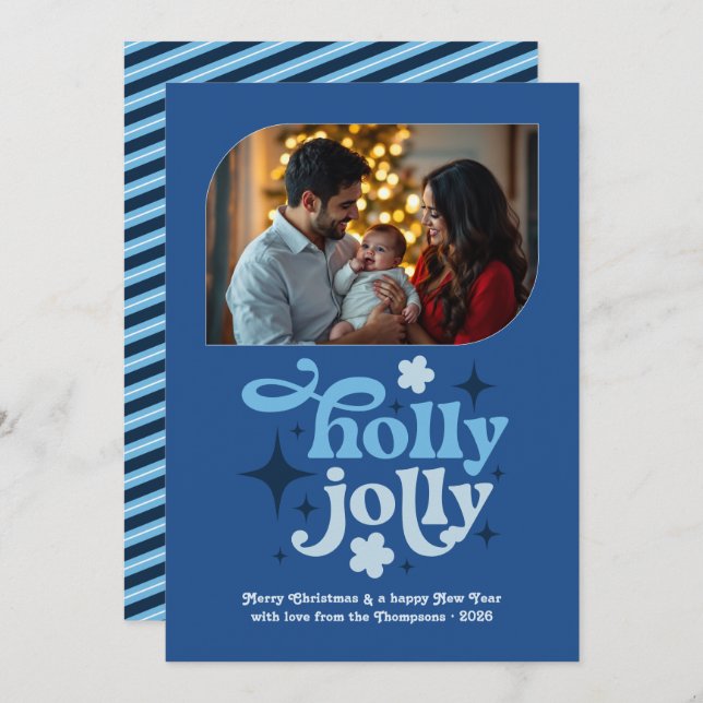 Cobalt Cheer Modern Blue Christmas Photo Holiday Card (Front/Back)