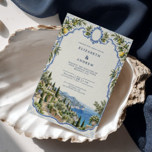 Cobalt Coastal Villa Wedding Invitation