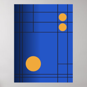 Cobalt Drift No. 1 Blue and Amber Geometric Art Poster