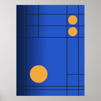 Cobalt Drift No. 1 Blue and Amber Geometric Art Poster