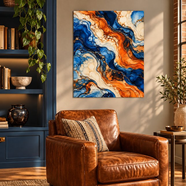 Cobalt Ember Current Art Print (Unframed paper art print. All texture effects are printed. Room styling props are not included.)