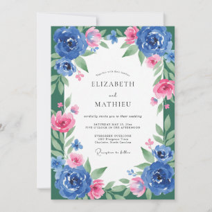 Cobalt Fuchsia Leafy Wedding Invitation