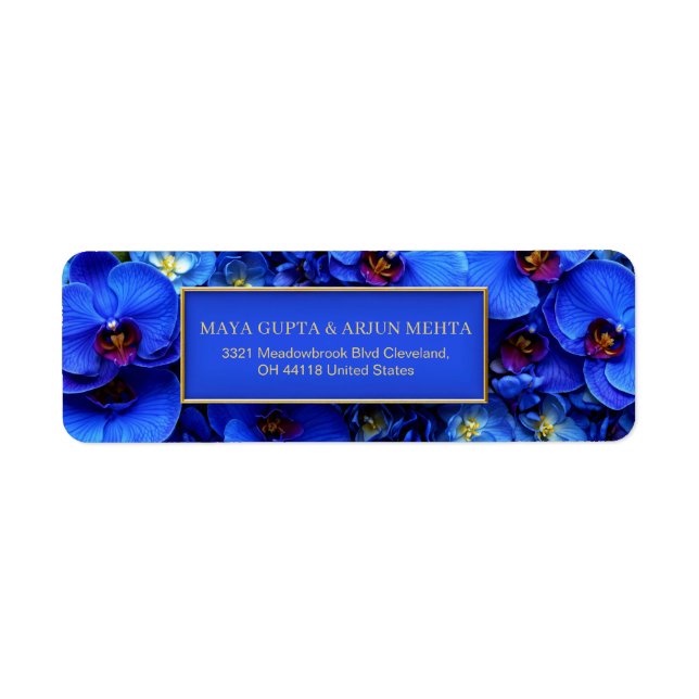 Cobalt Gilded Orchid Botanical Return Address (Front)