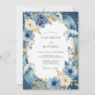 Cobalt Gold Petal Wedding Invitation