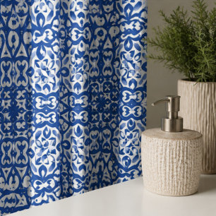 Cobalt Heritage Classic Blue and White Geometric Shower Curtain