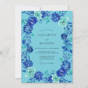 Cobalt Hydrangea Leafy Wedding Invitation