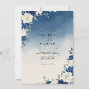 Cobalt Ivory Painted Wedding Invitation