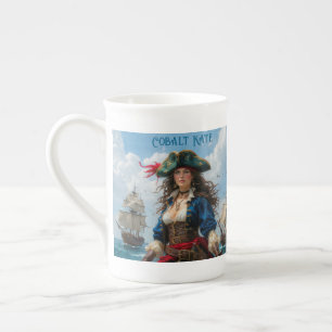 Cobalt Kate - High-Contrast Female Pirate Captain Bone China Mug
