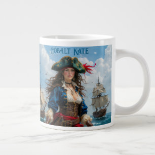 Cobalt Kate - High-Contrast Female Pirate Captain Large Coffee Mug